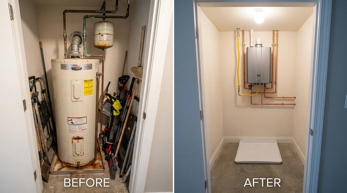 Tank water heater versus wall-mounted tankless unit comparison for Trenton, NE homeowners