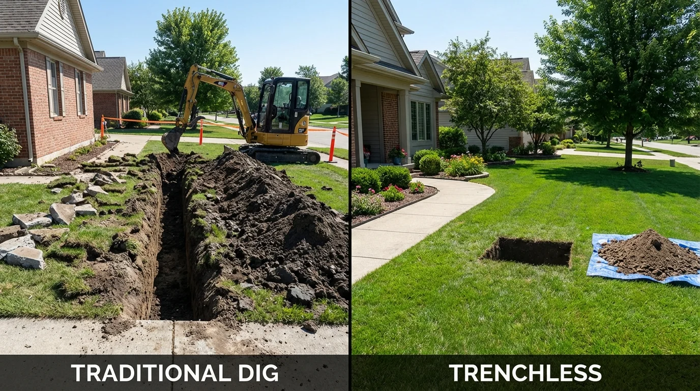 Trenchless sewer repair with minimal yard damage versus traditional excavation in Trenton, NE